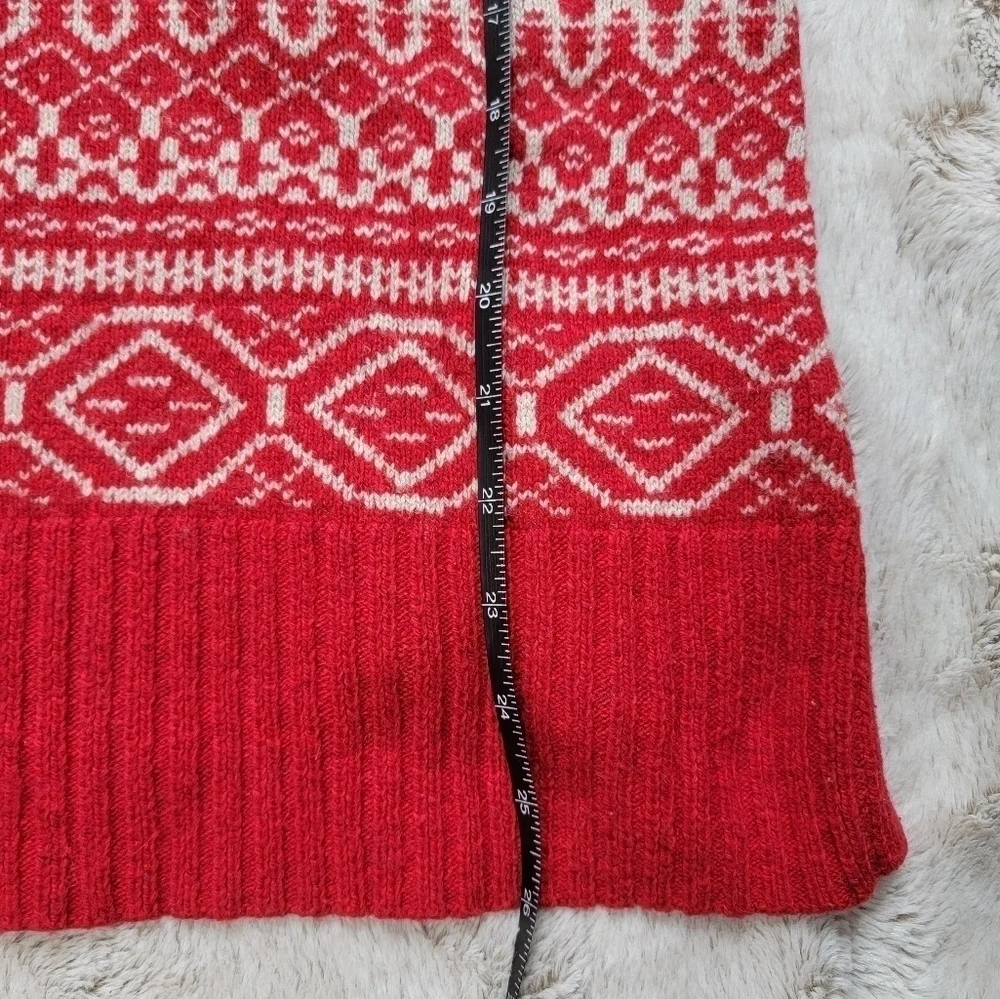 ✨️CL Eddie Bauer Soft Red Cowl Drawstring Neck Festive Winter Print Sweater Sz S